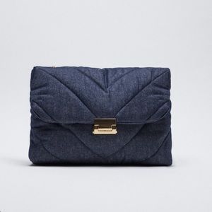 ZARA QUILTED MAXI DARK DENIM BAG